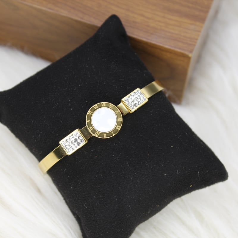 Elegant Anti Tarnish Designer Bracelet with White Dial and American Diamond Detailing for Women
