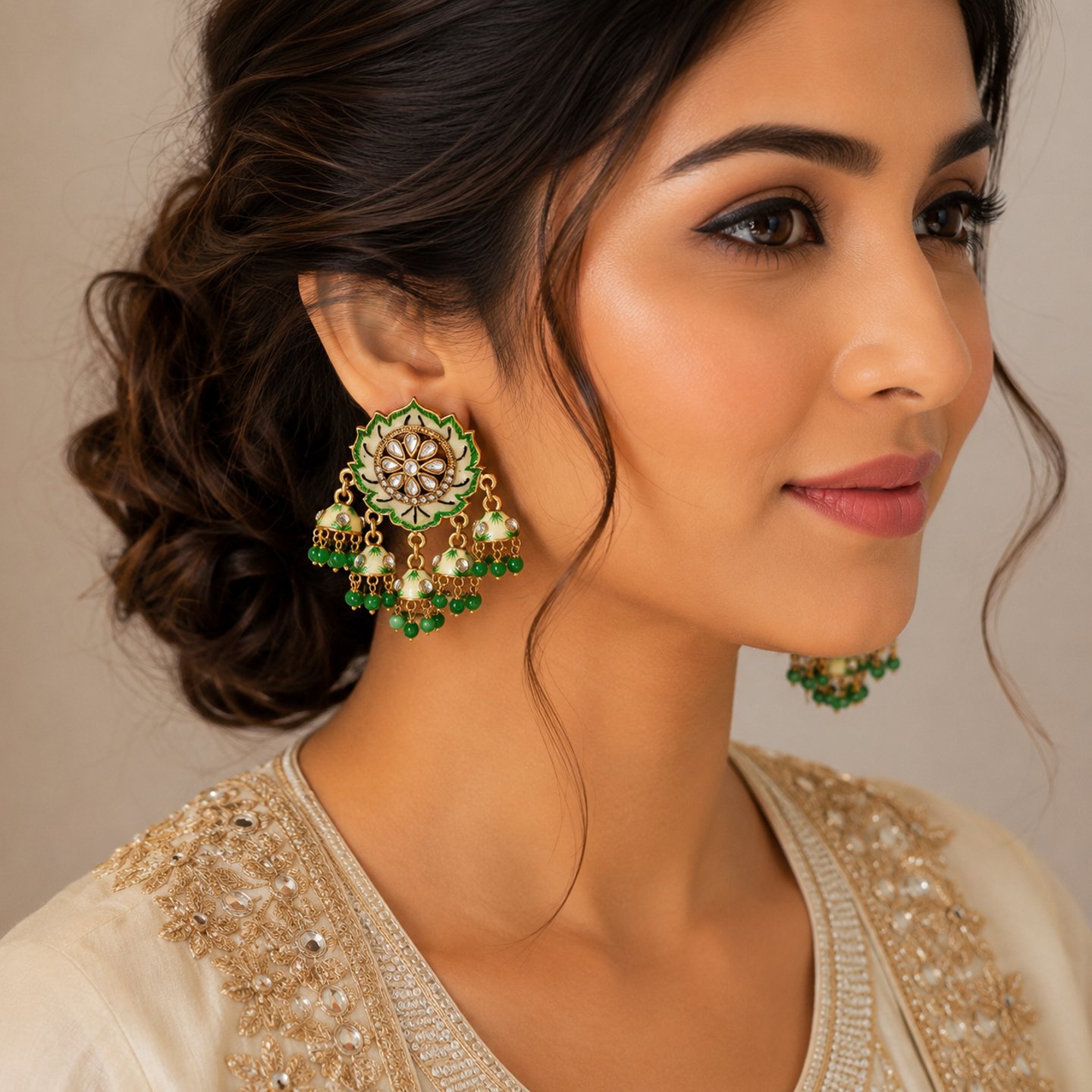 Divisha Kundan Stone Earring with Pearl Hanging