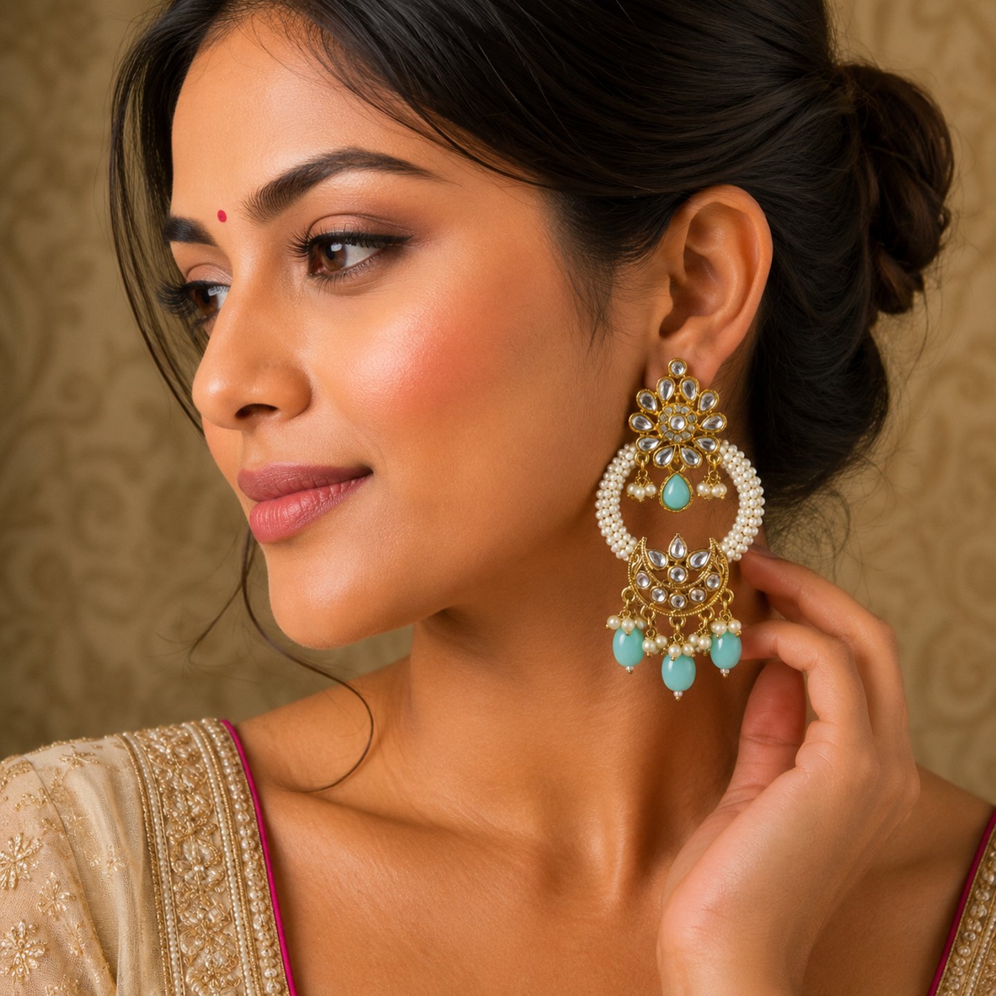 Sneha Kundan Chandbali Style with Pearls