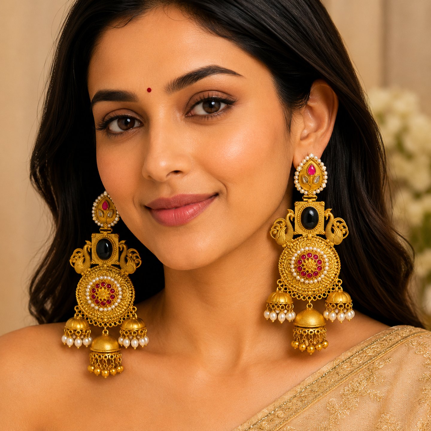 Shanvi Kashmiri Jhumka with Hanging Pearls