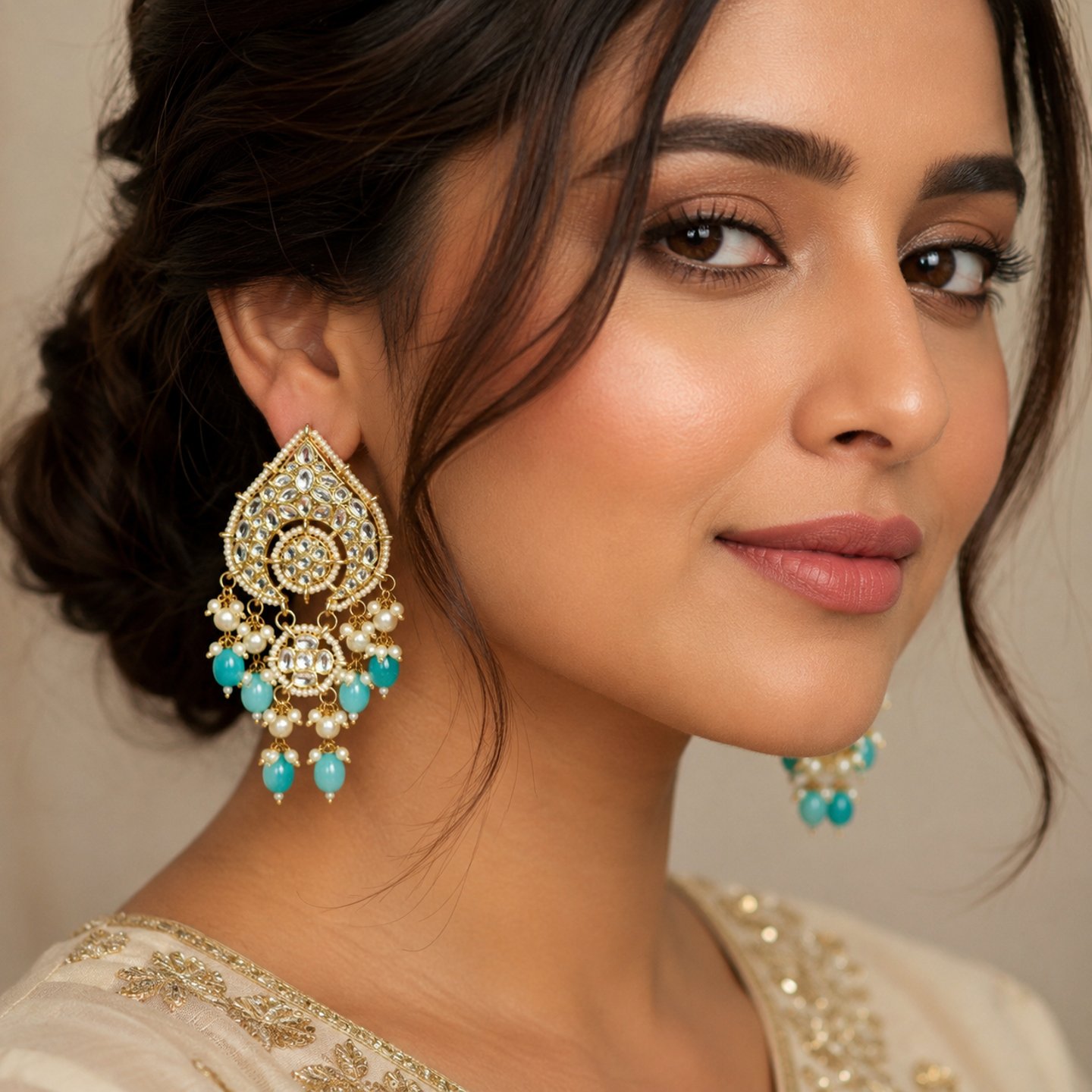 Karishma Acrylic Kundan Earrings with Hanging Pearls