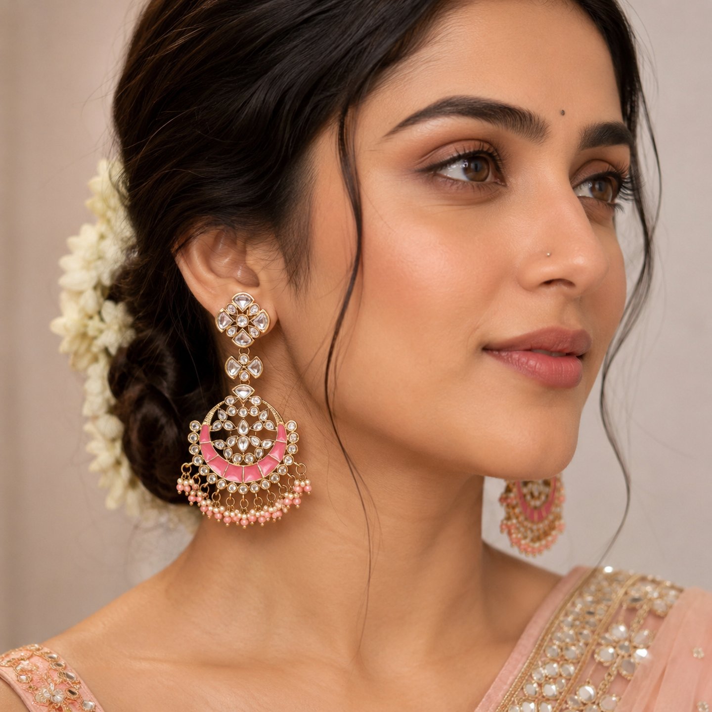 Kriti Kundan Chandbali with Colorful Meenakari Fusion Work