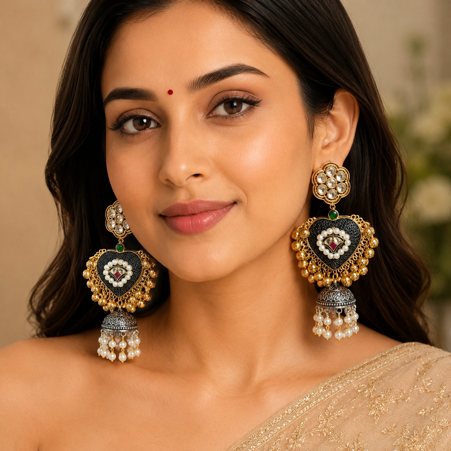 Kashi Apala Polish and Hanging Pearls Earrings