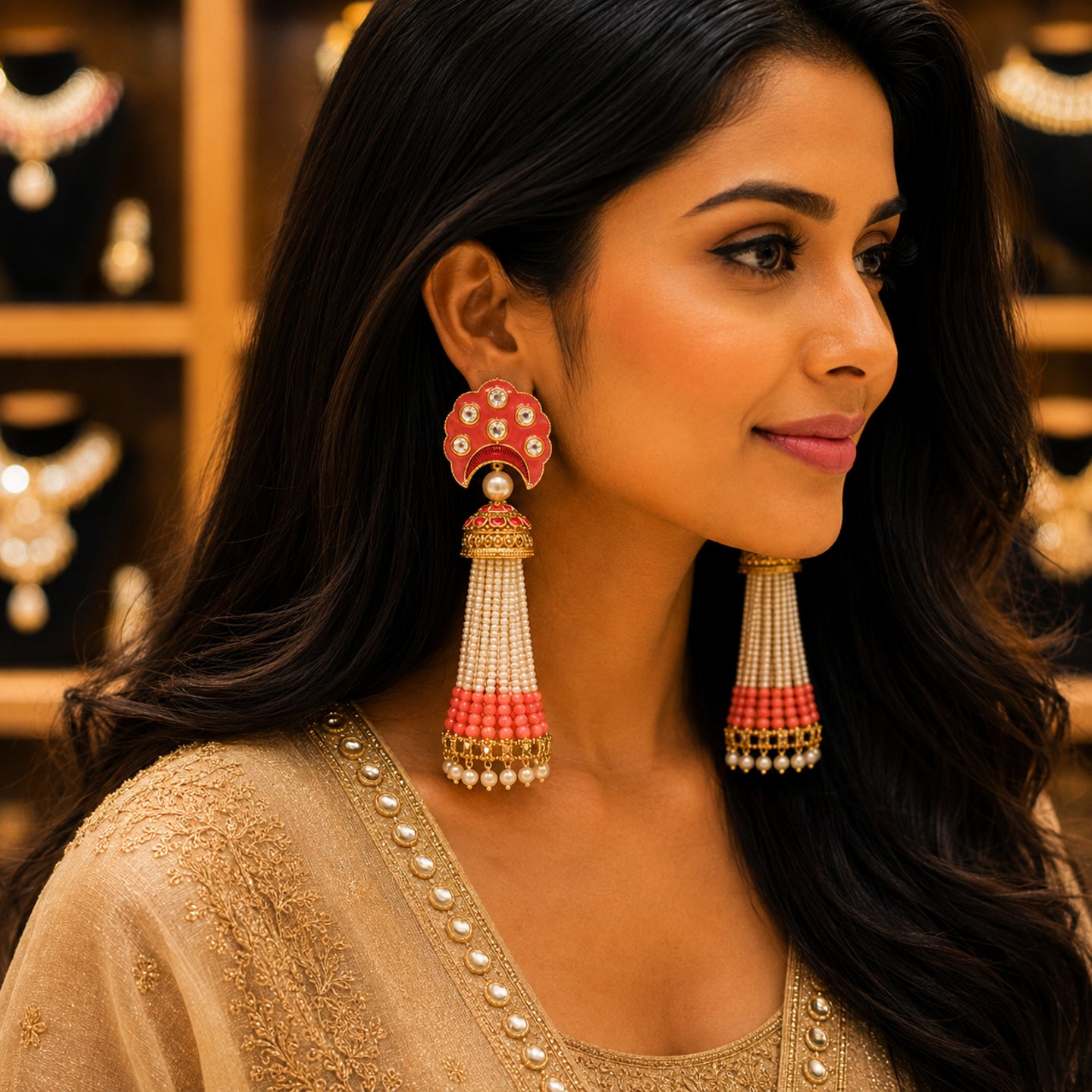 Nidhi Designer Pearls Work Jhumkas