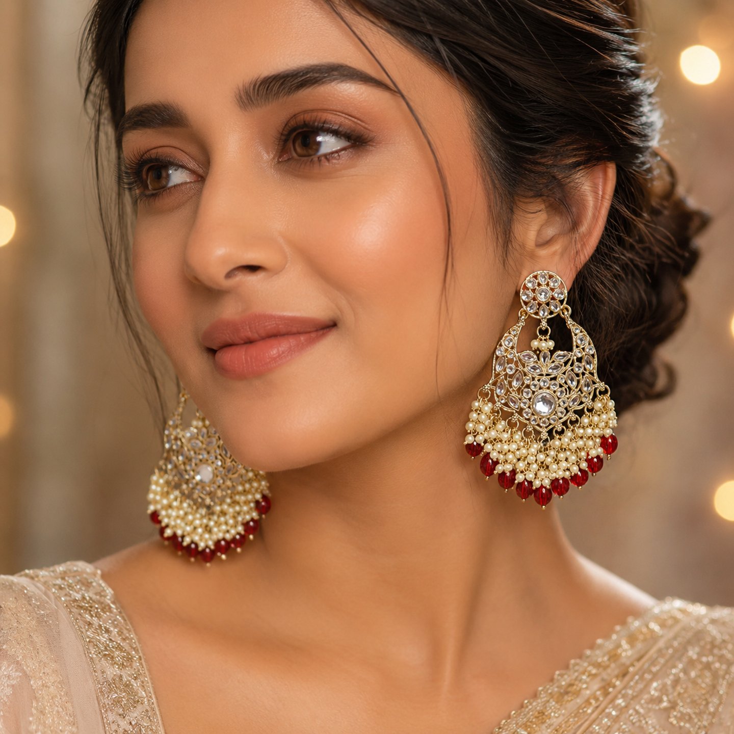 Kajal Kundan Chandbali Hanging with Colored Pearls