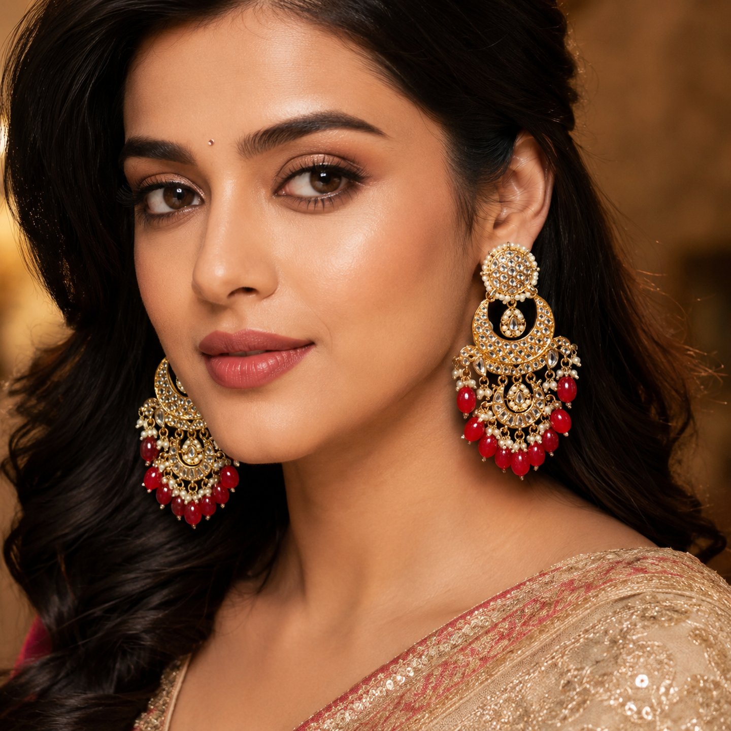 Kritika Kundan Earrings with Pearls Hanging