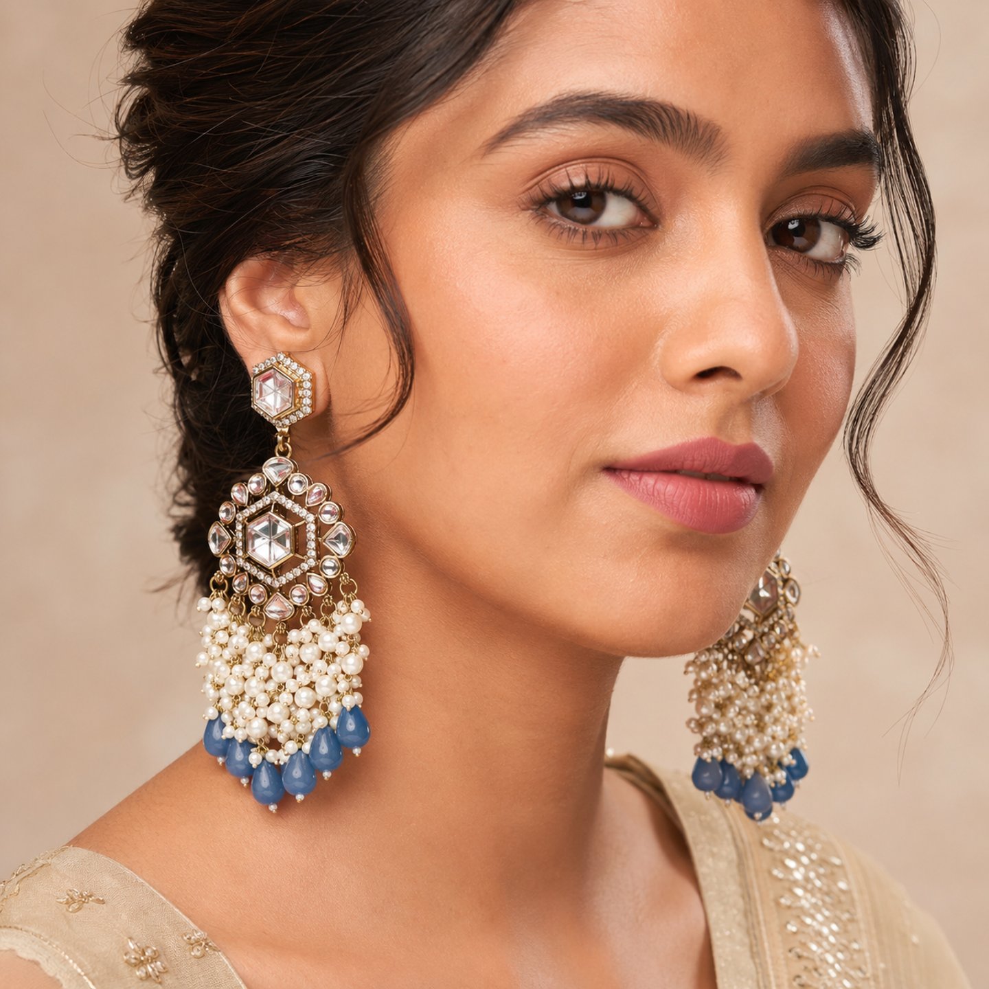 Amrita Kundan Danglers with Colored Pearls
