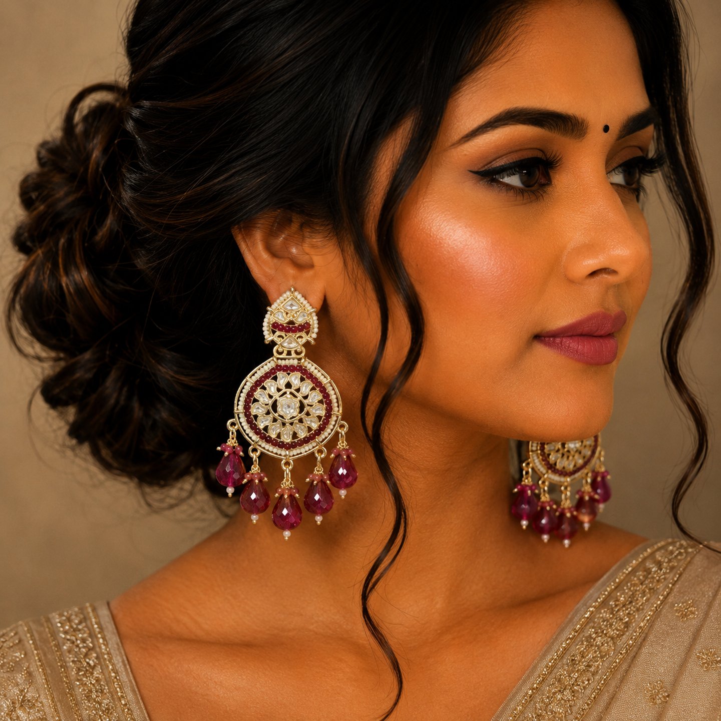 Shana Kundan Earrings with Colored Hangings