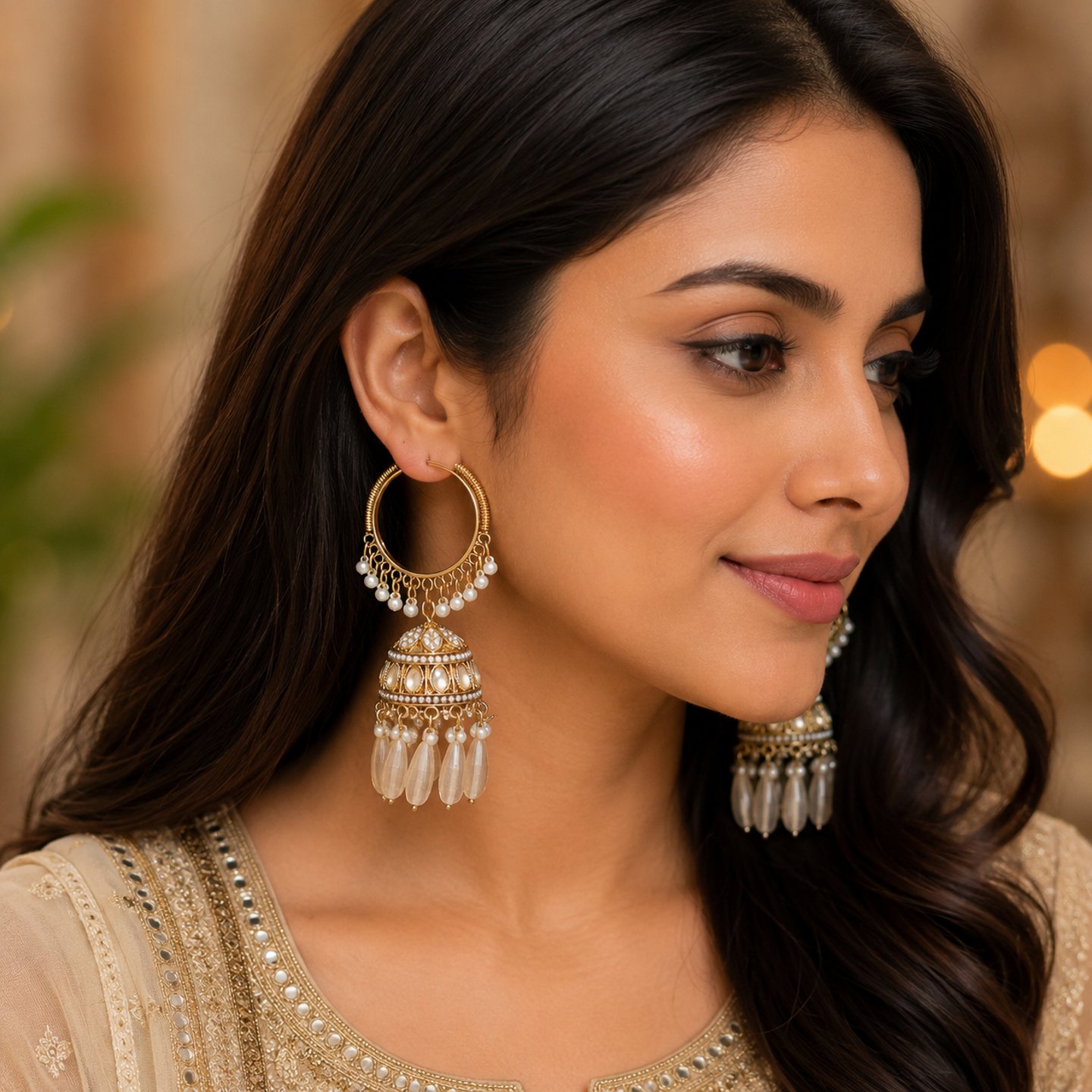 Mansi Jadau Pearls Kundan Bali Jhumka