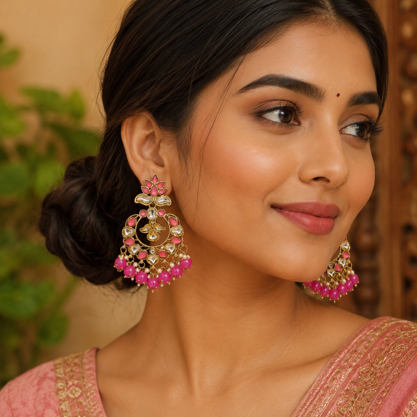 Ridhi Glass Kundan Earrings with Colorful Hanging Pearls
