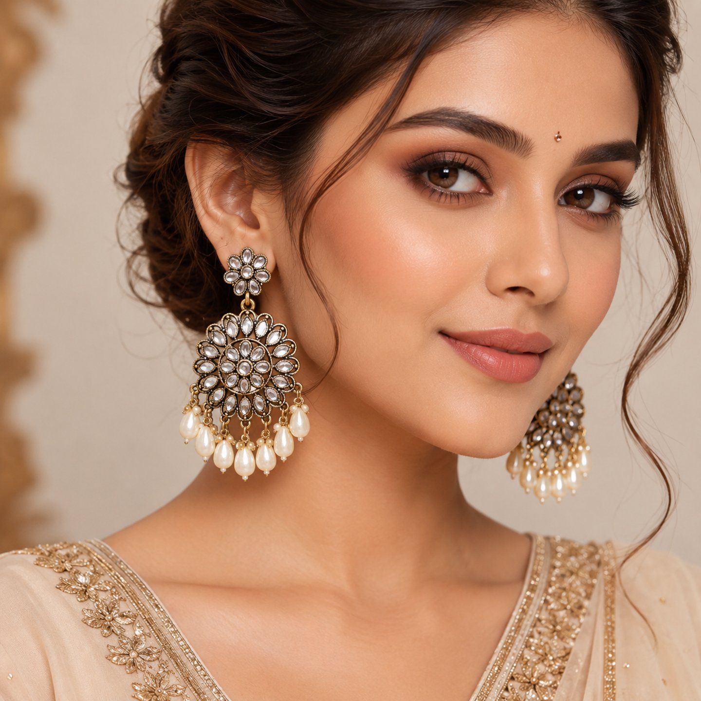 Deepali Kundan Earring Hanging with Pearls