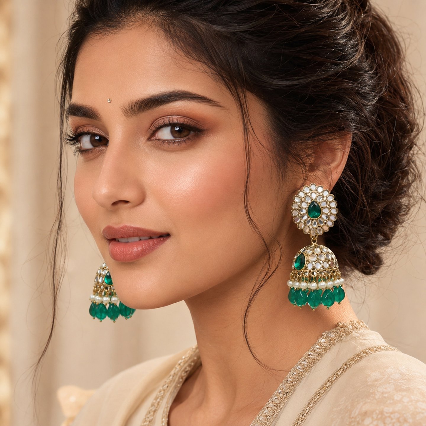 Alina Mirror Studded Jhumkas