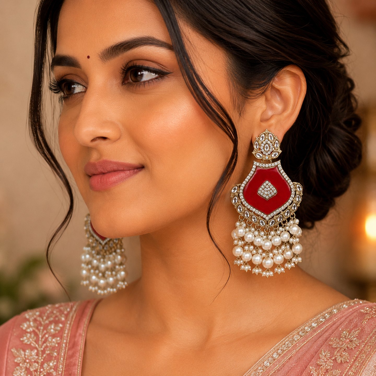 Lakshita Colorful MOP Earrings with Hanging Pearls