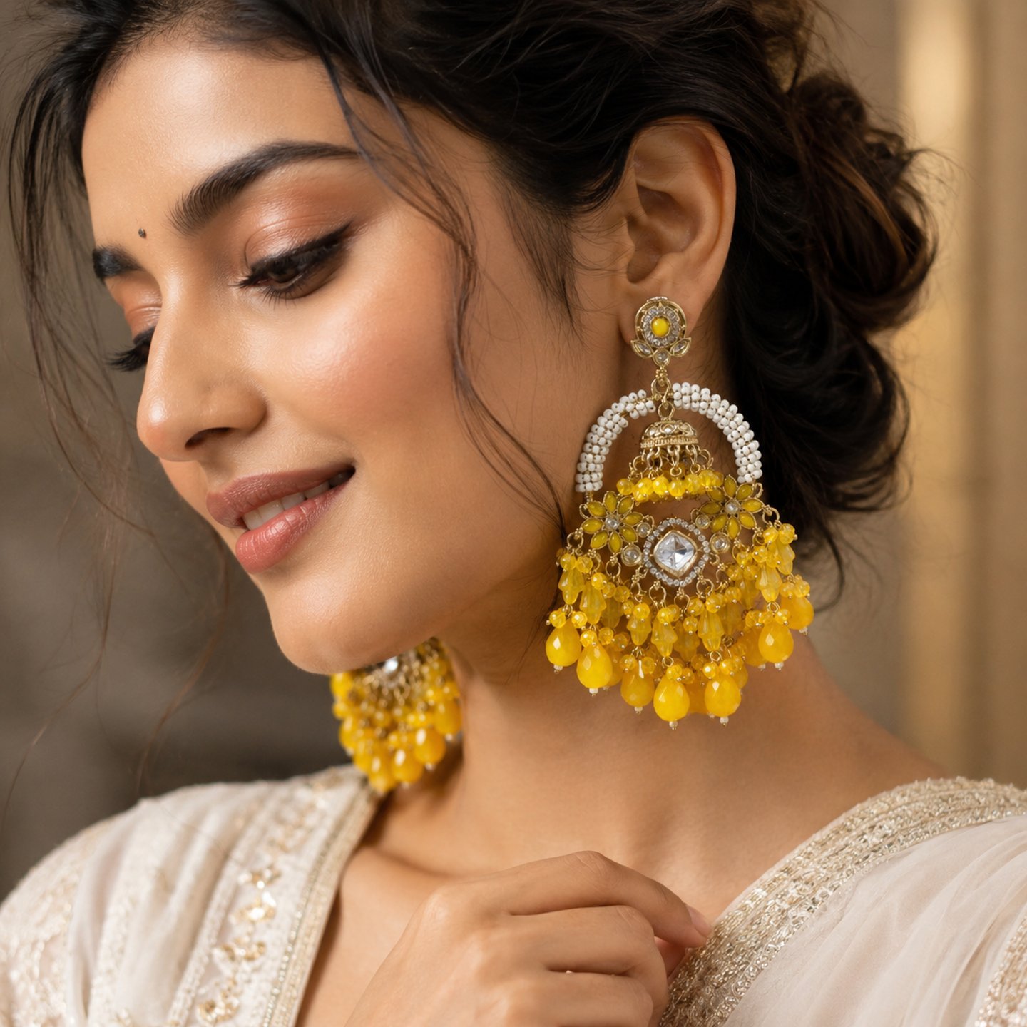 Jiya Pearl Chandbalis with Hanging Crystals