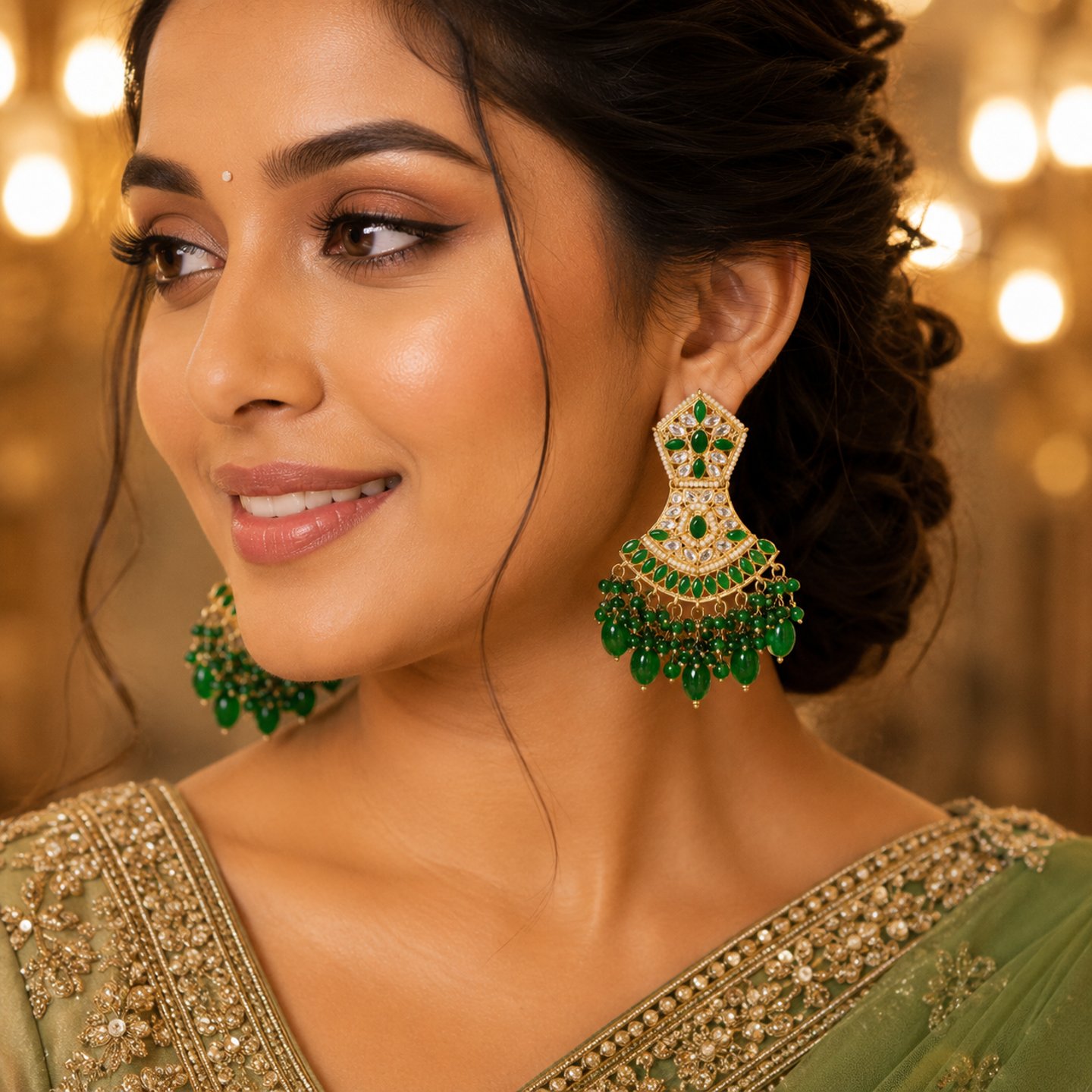 Riya Kundan Earrings with Hanging Pearls
