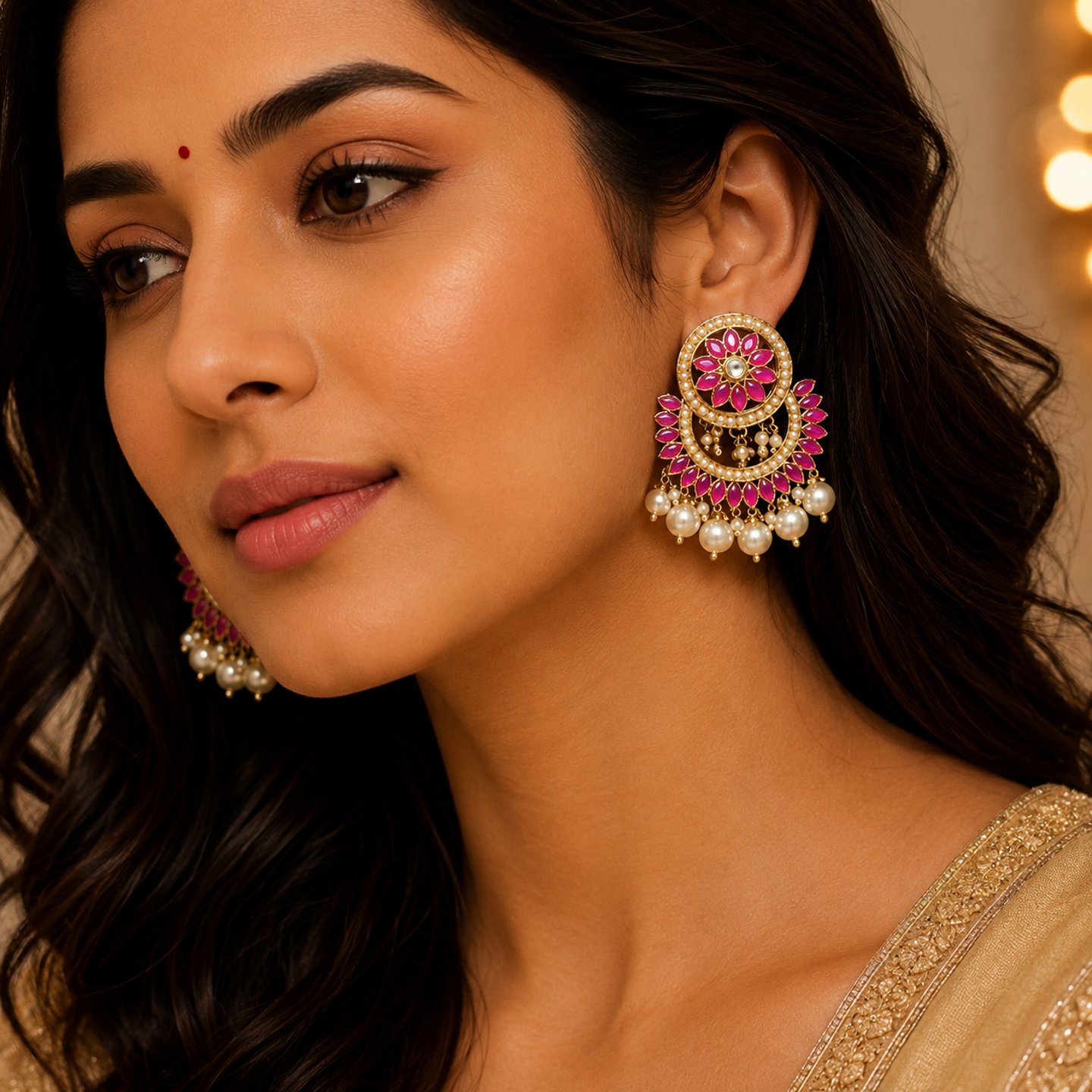 Saisha Colorful Chandbalis with Pearl Work