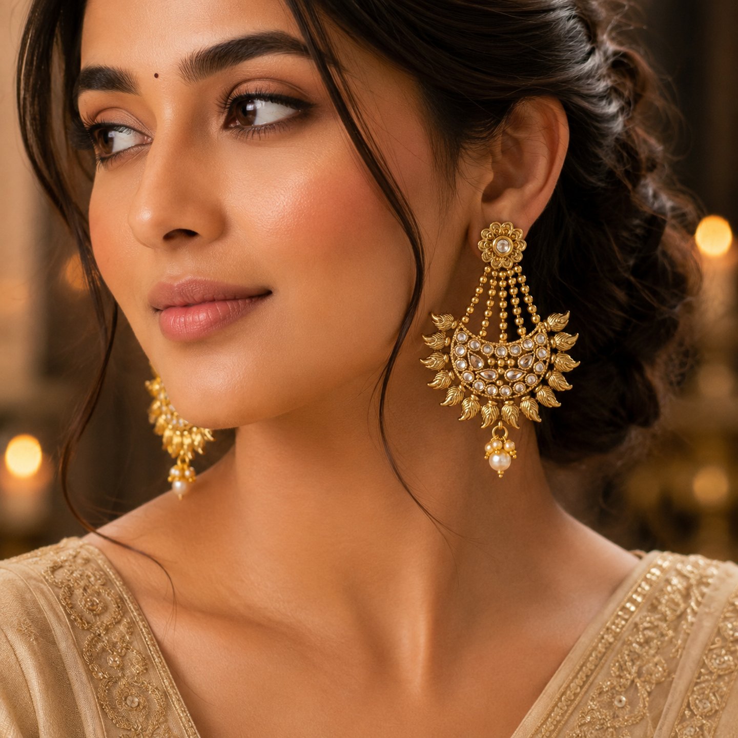 Radhika Minimum Kundan Polki with Pearl Drop Earring