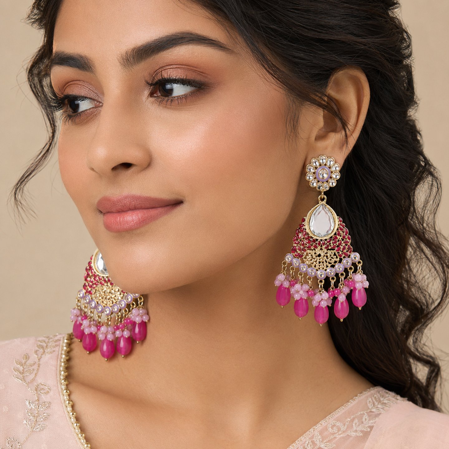 Rasmi Kundan Earrings with Hanging Colorful Pearls
