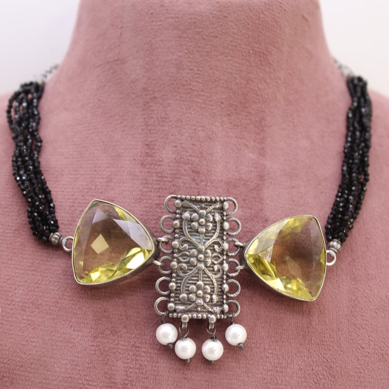 Anvika Hydro Beads Premium Brass Necklace - Black