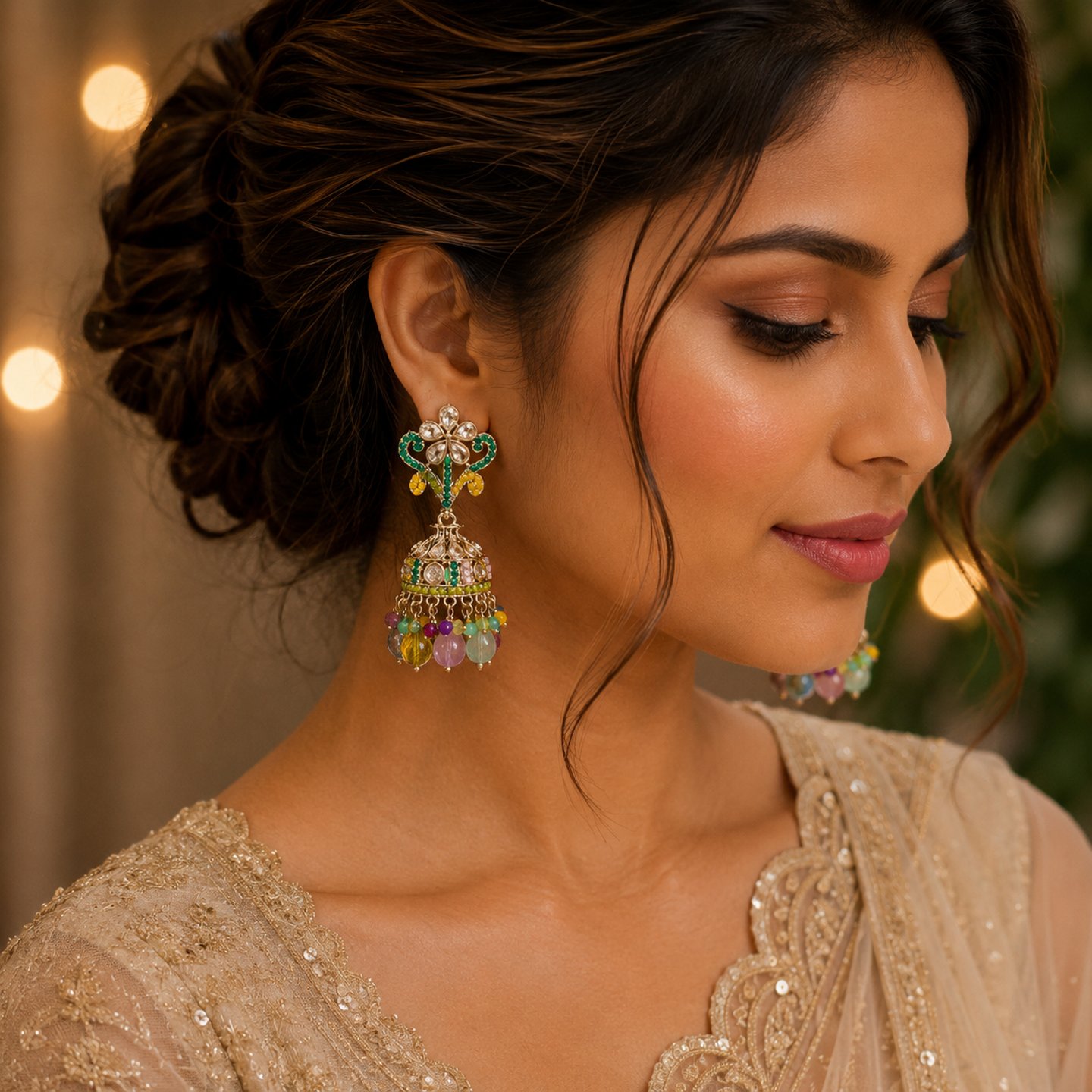 Inaya Acrylic Kundan with Detailed Pearls Jhumkas