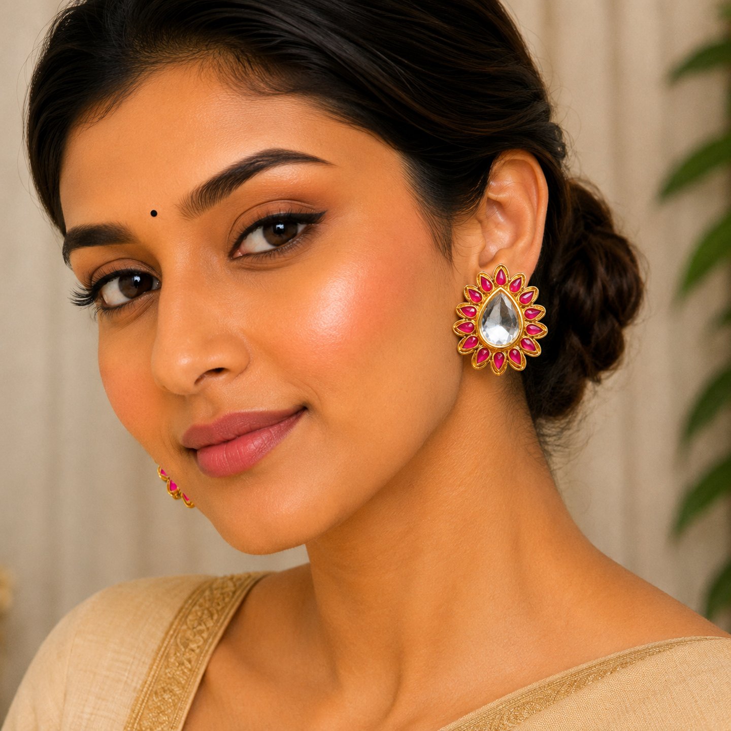 Vaidehi Round Gold Stud Earrings