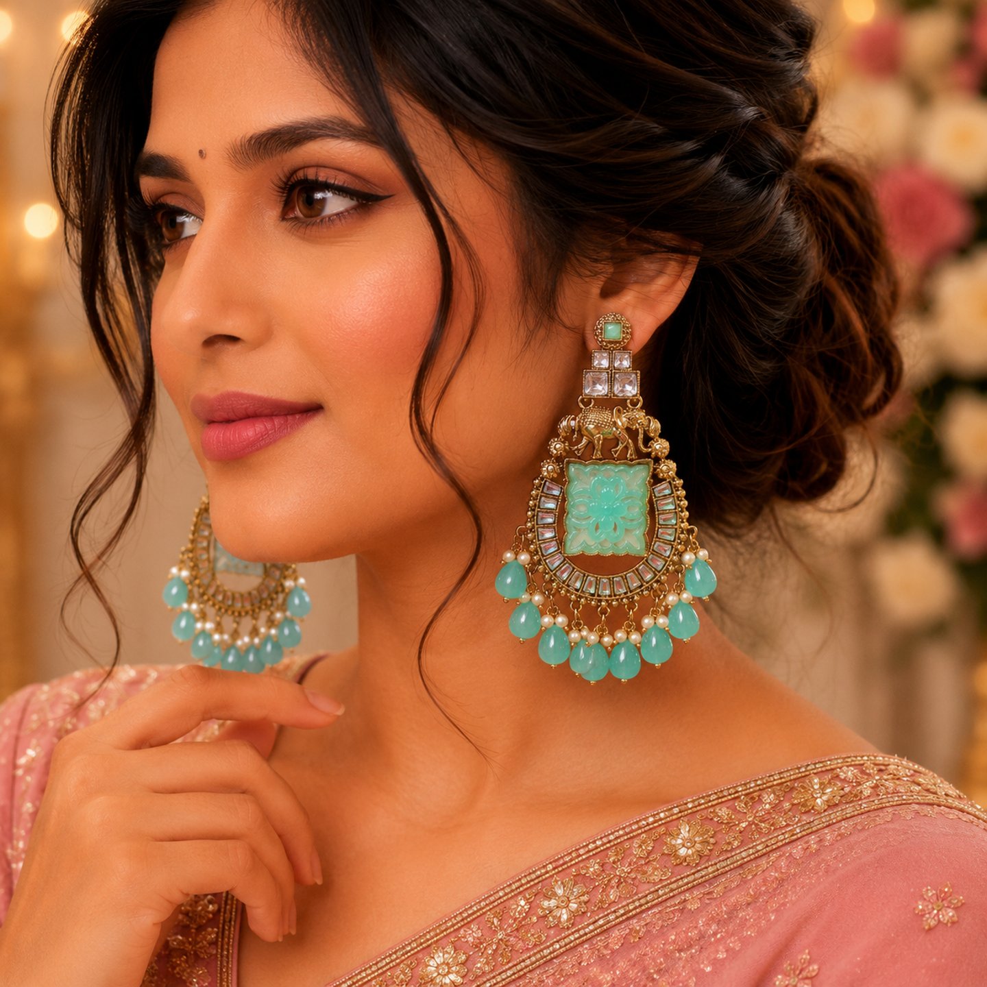 Ritika Traditional Gold Plated Kundan Chandbalis