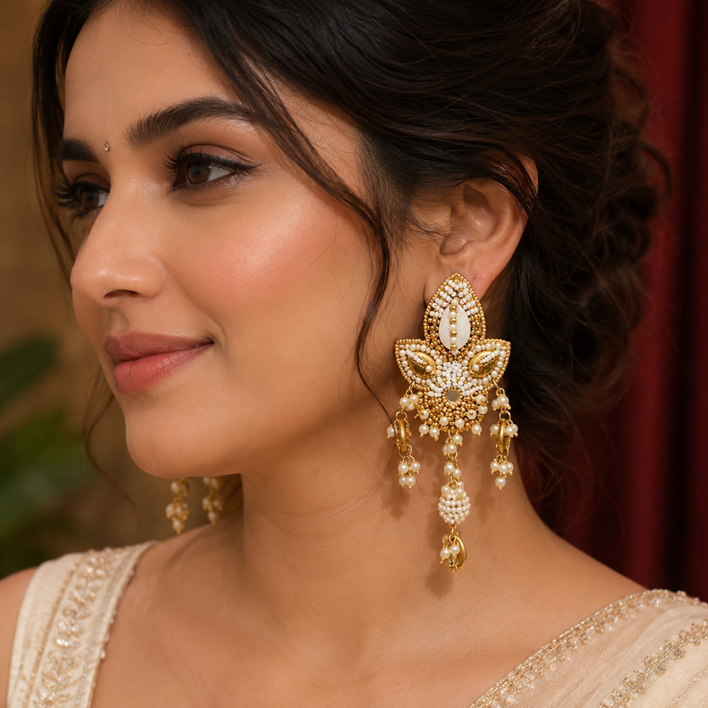 Akshiti Golden Pearls Handcrafted Earrings