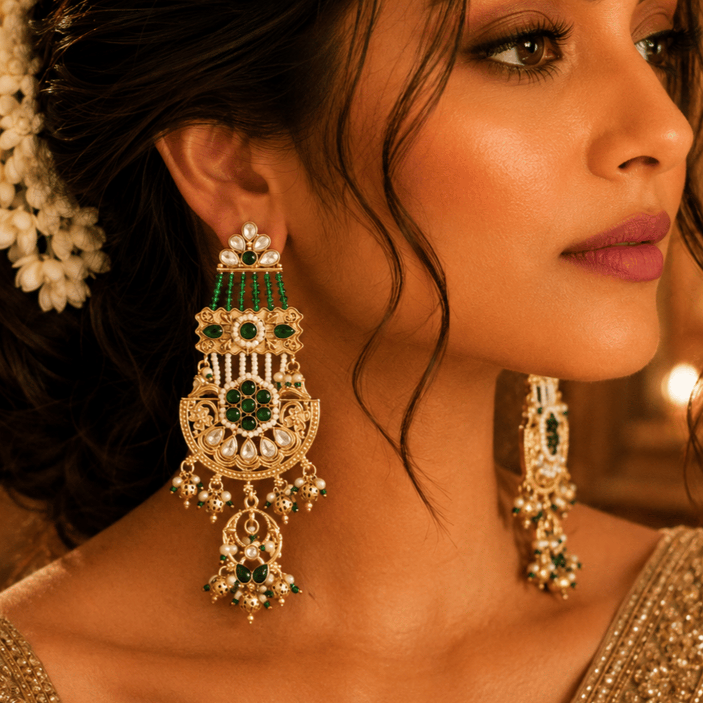 Kanishka Statement Kundan Earrings with Crystals