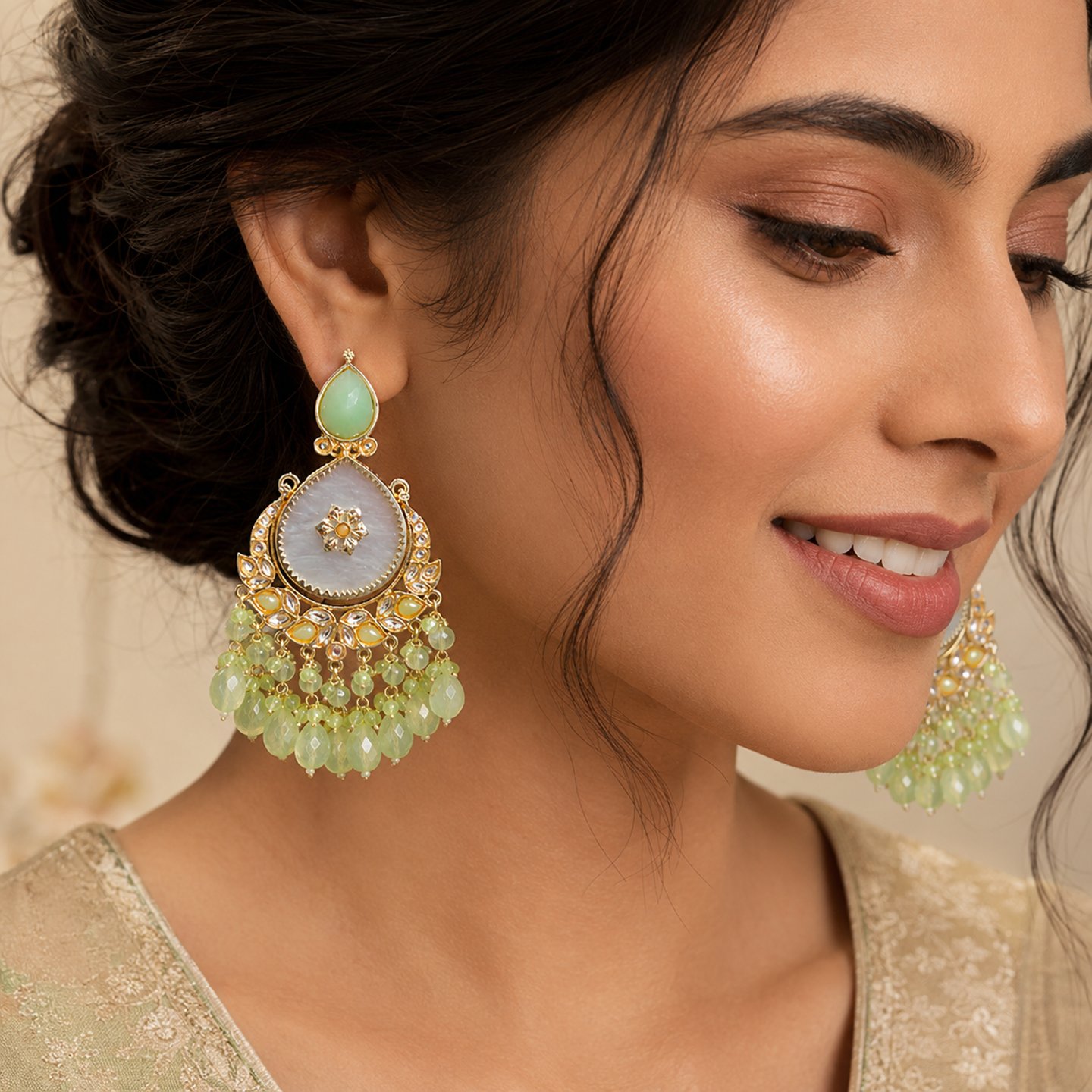 Deepali Kundan Chandbali Style with Polki Earrings