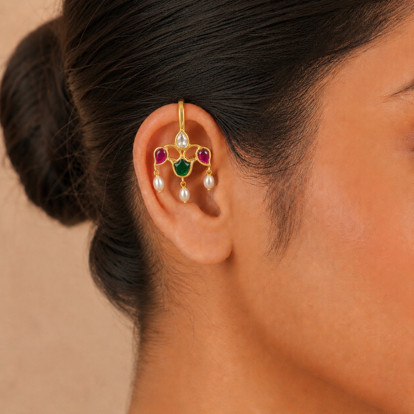 Meenakshi Traditional Pachhi Kundan with Pearl Drops