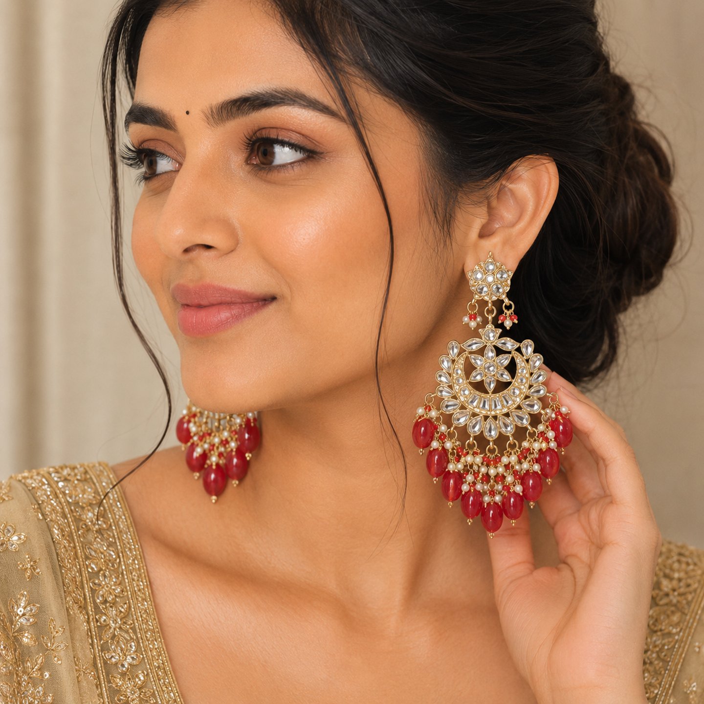 Mukta Kundan Chandbalis with Colored Pearls