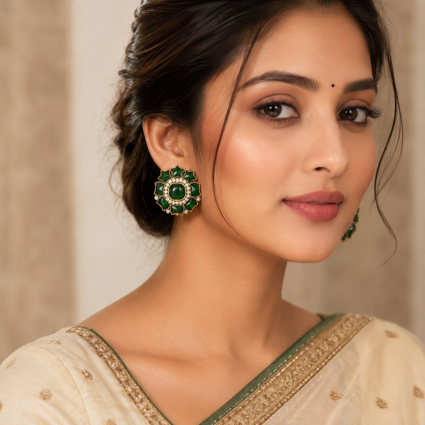 Pooja Floral Desgin Crystals Stone Studs