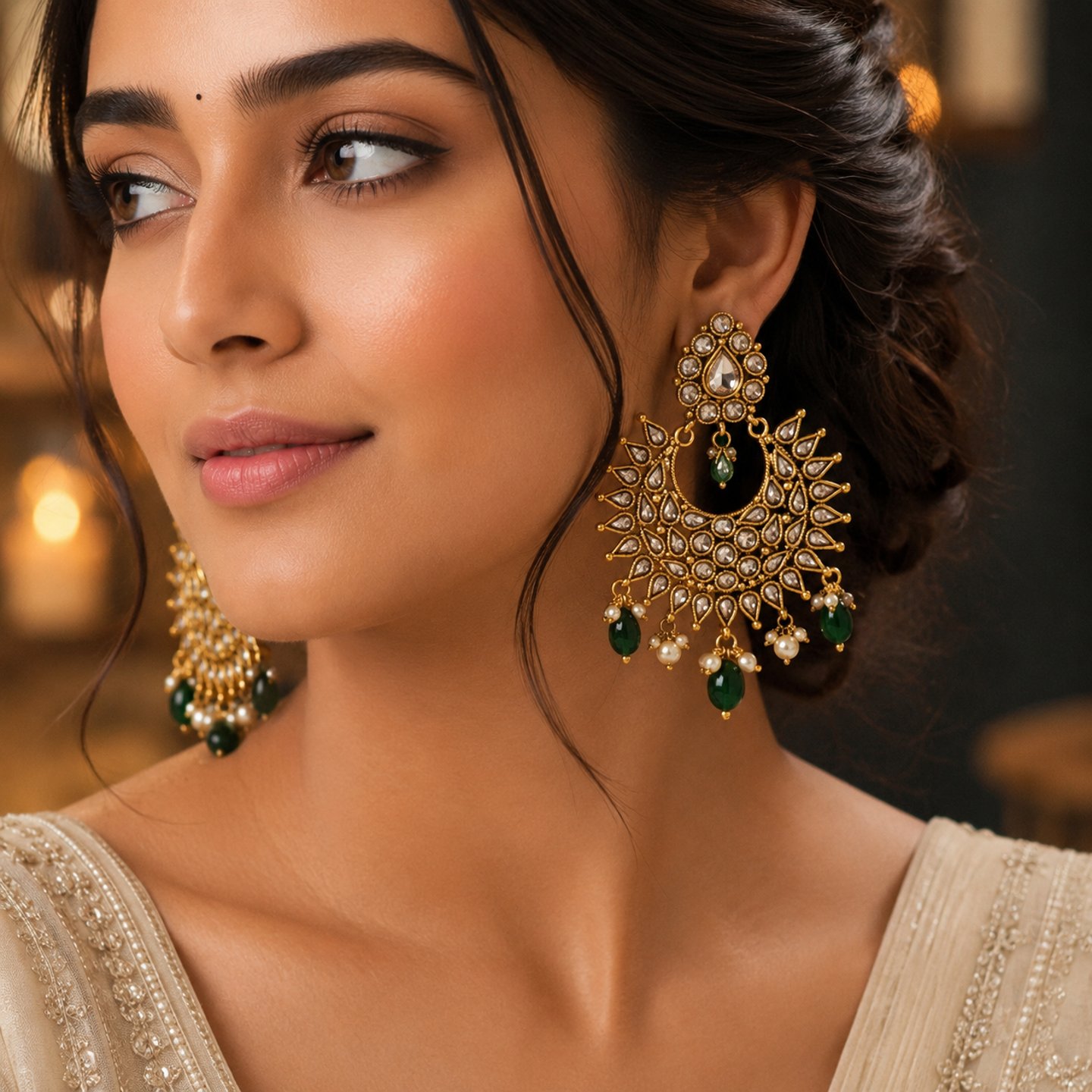 Navya Kundan Chandbali with Hanging Pearls