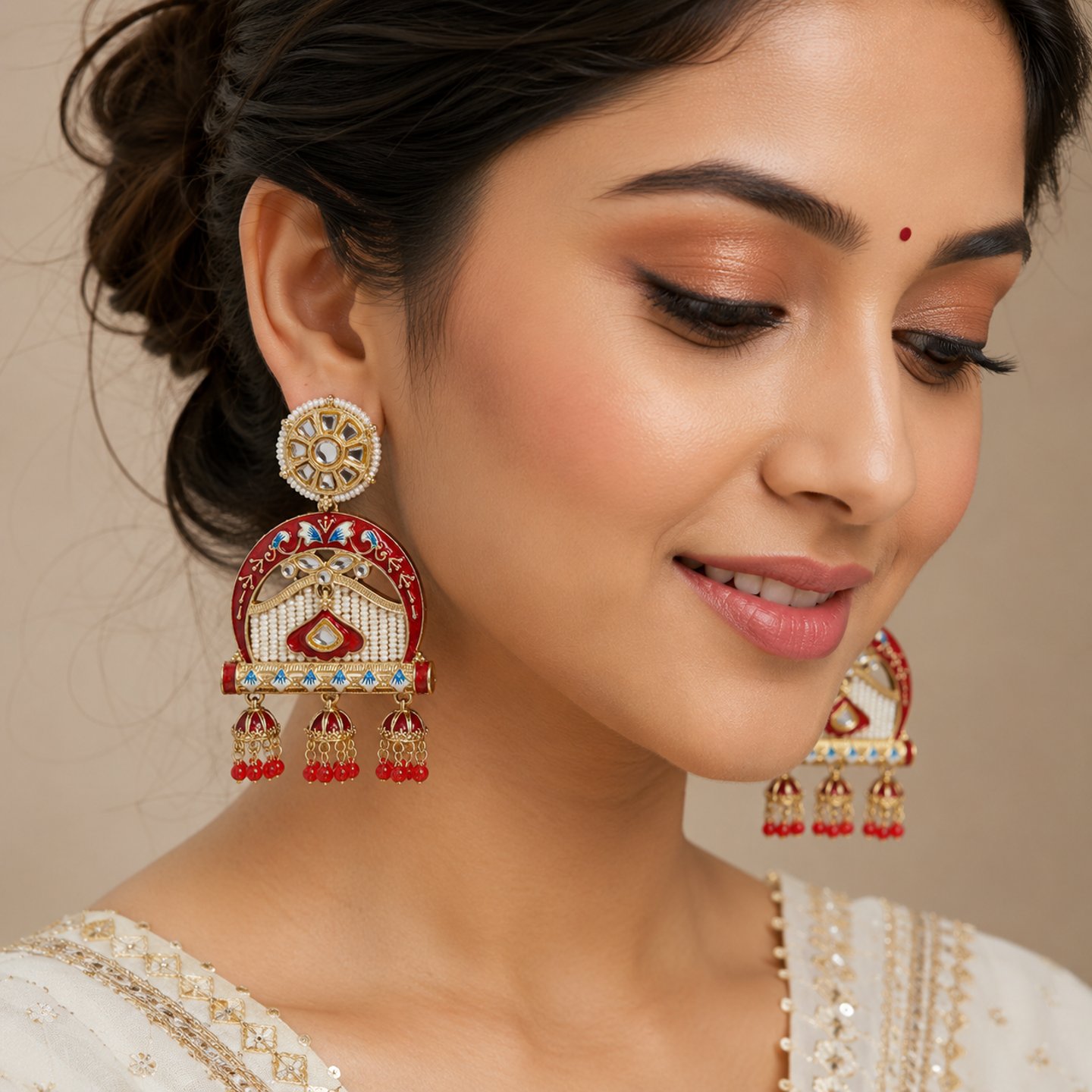 Ayesha Kundan Earrings with White Bead work