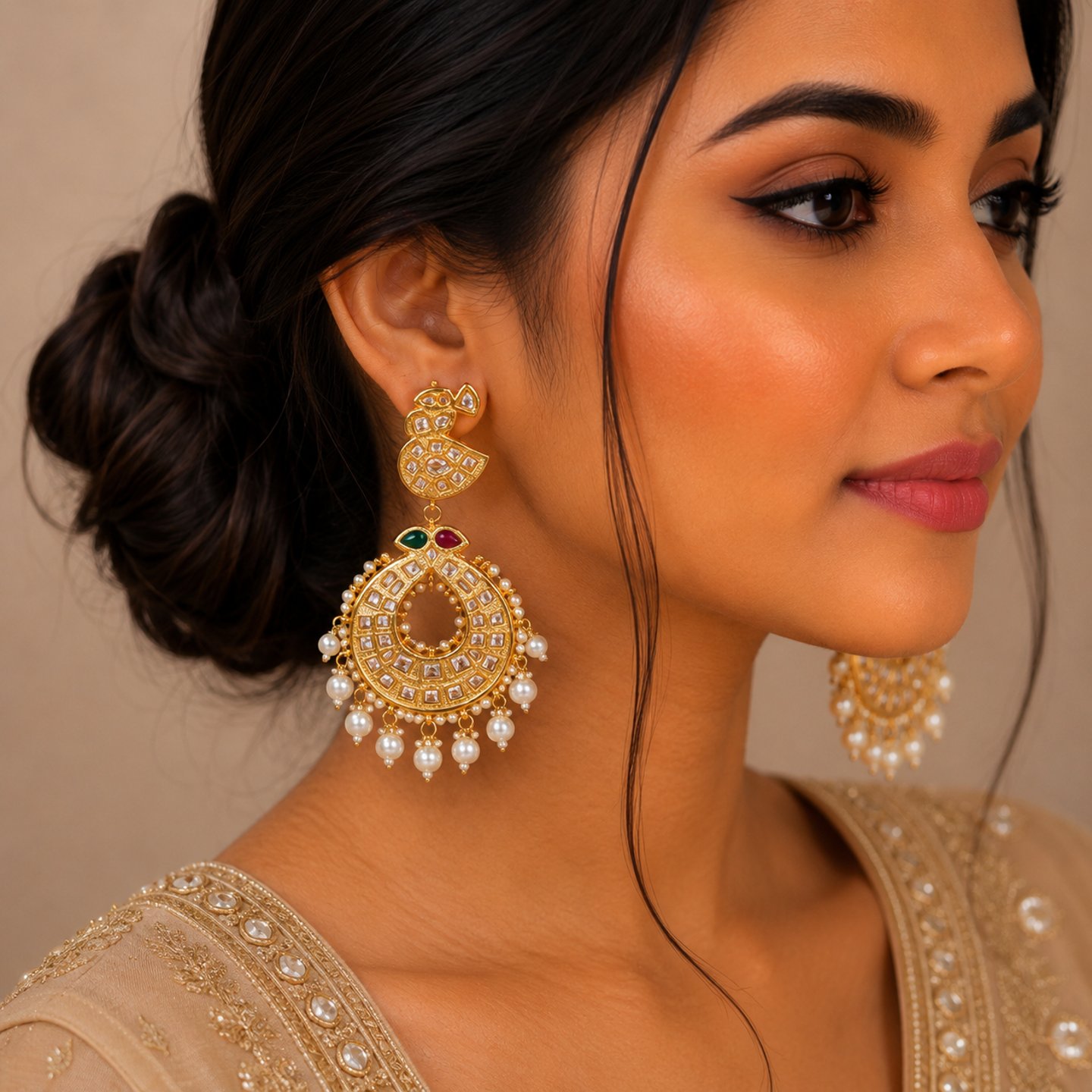 Chetika Dibbi Kundan Chandbalis with Theva Work
