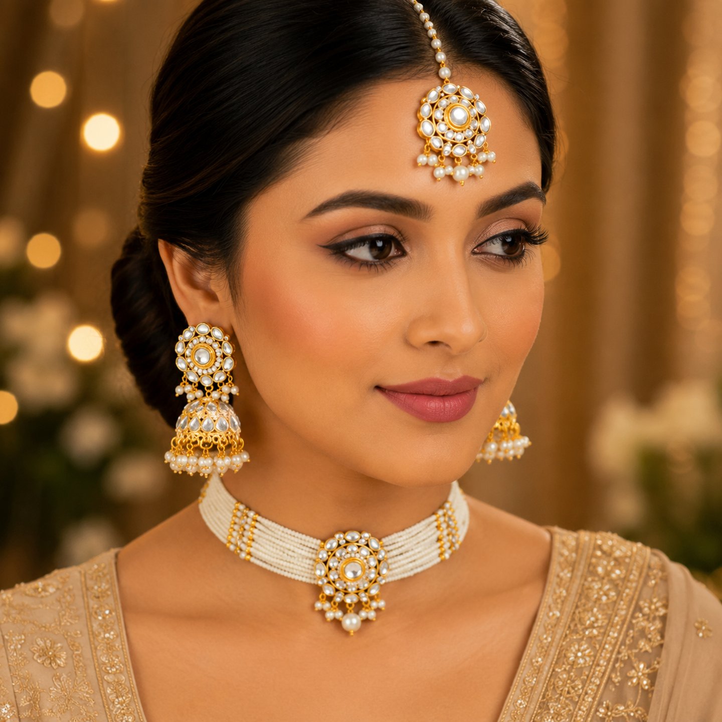 Binashi Kundan Choker Set with Pearl Work