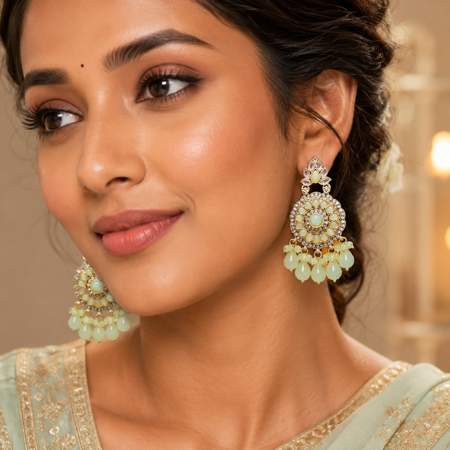 Nakshita Kundan Earrings with Colourful Pearls