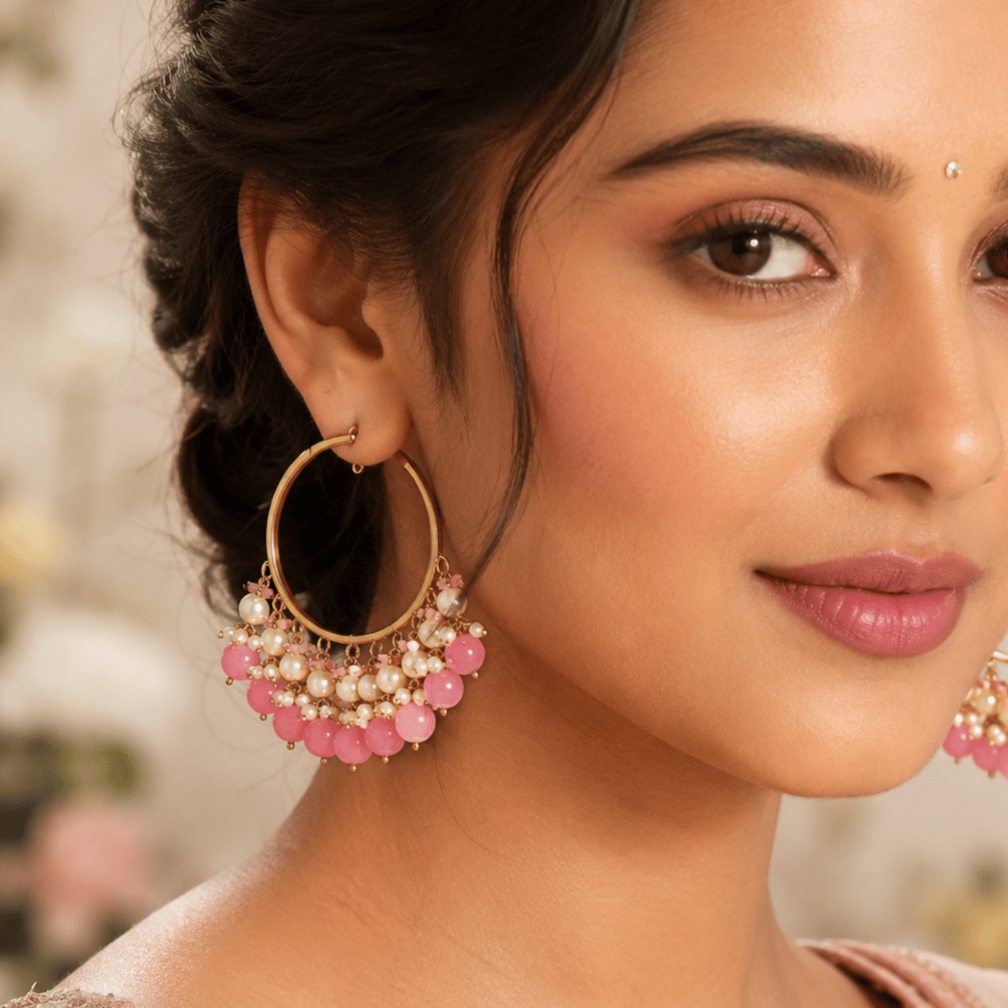 Anshika Brass Hoops with Colored Hanging Pearls
