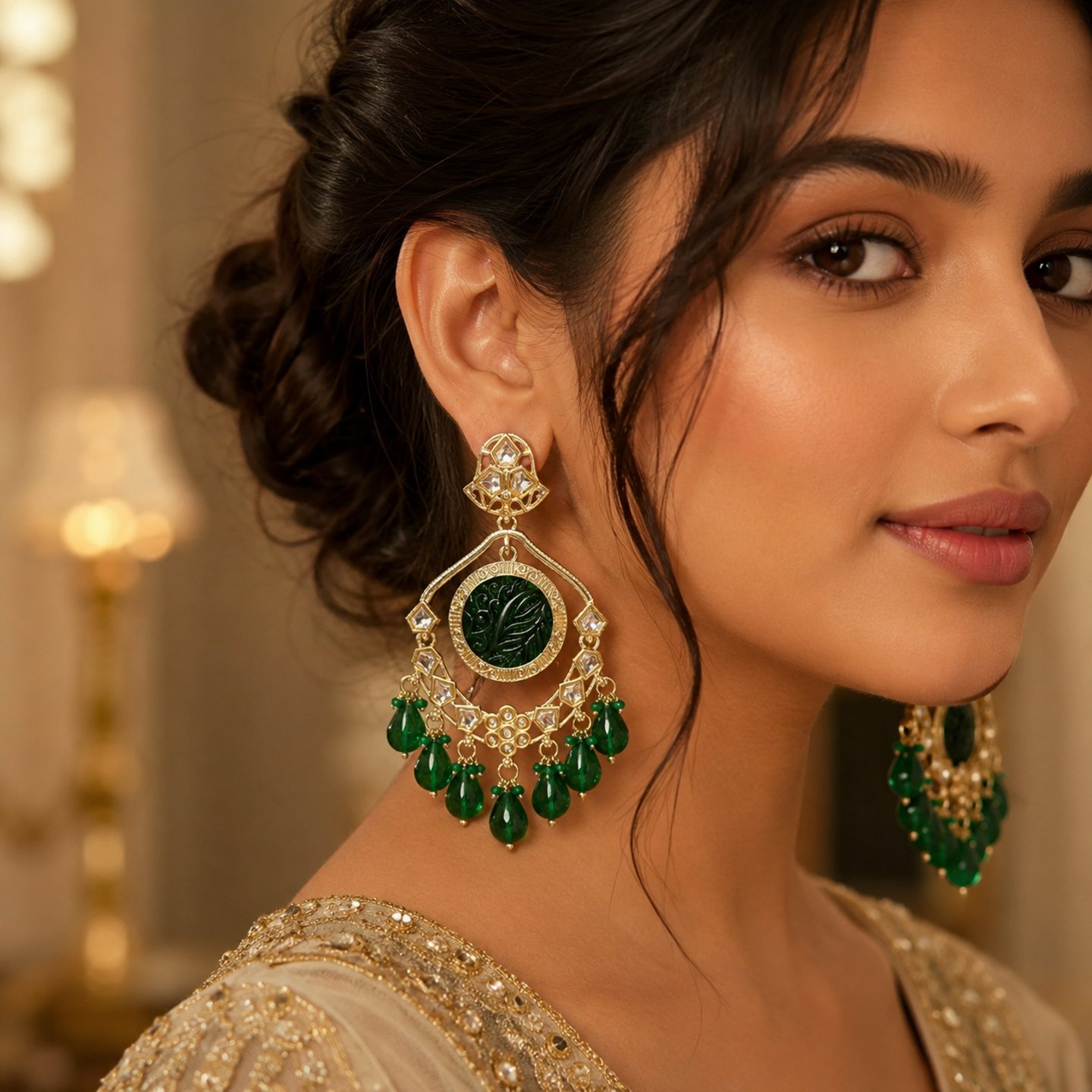 Shaivi Kundan Chandbalis with Hanging Crystals