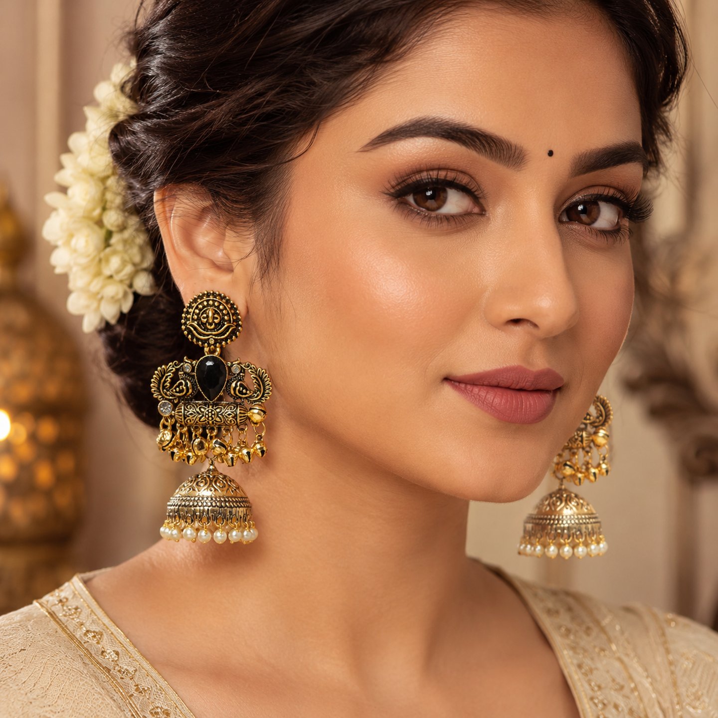 Kritvika Antique Gold Polished Kashmiri Earrings