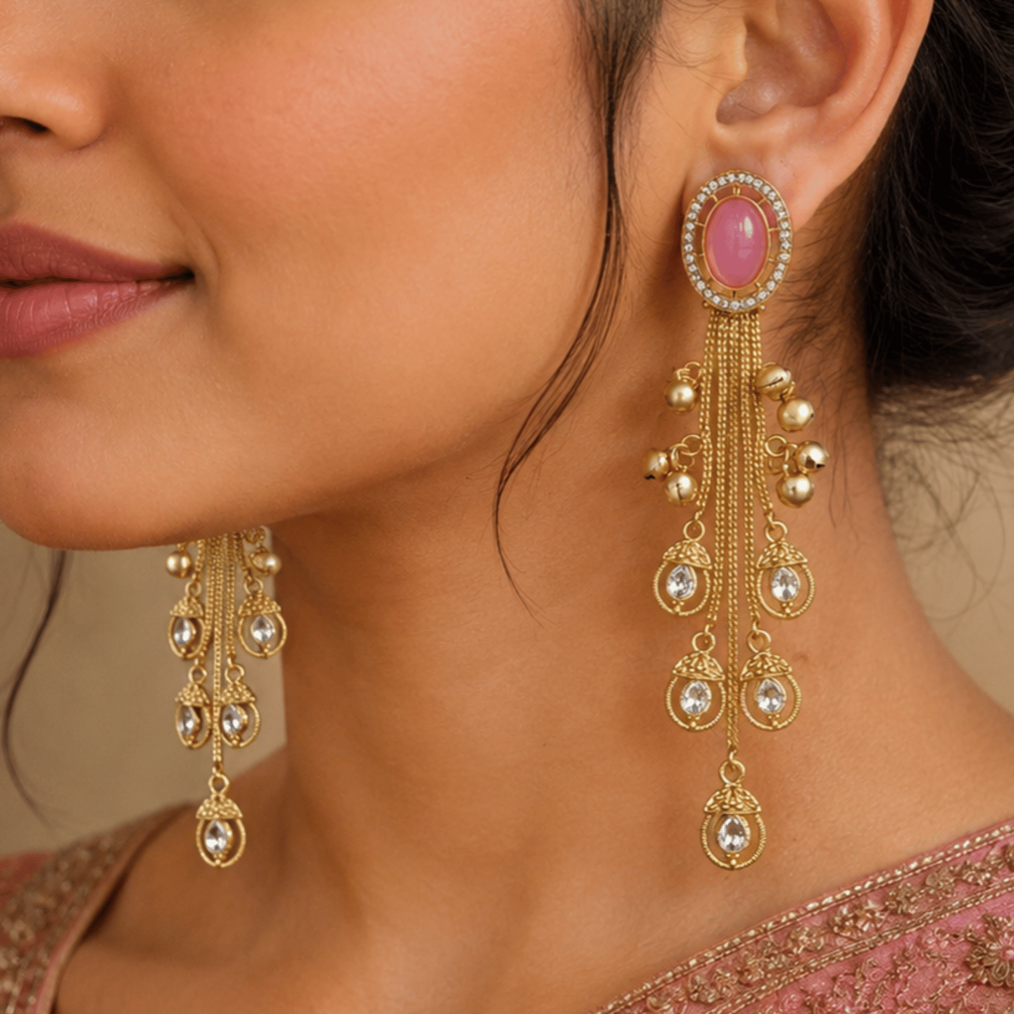Drishti Kashmiri Earrings with Hanging Chains
