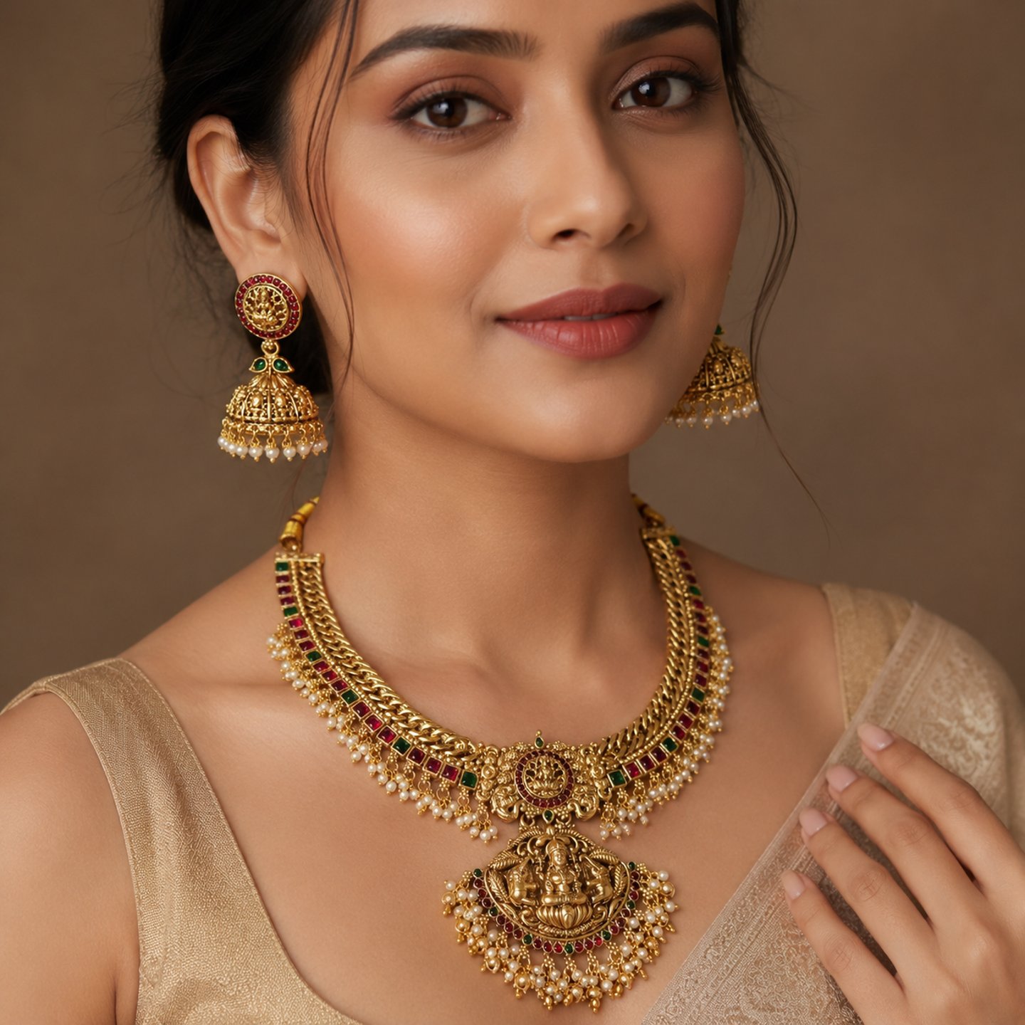Nisha Traditional Antiqe Temple Jewellery Necklace Set