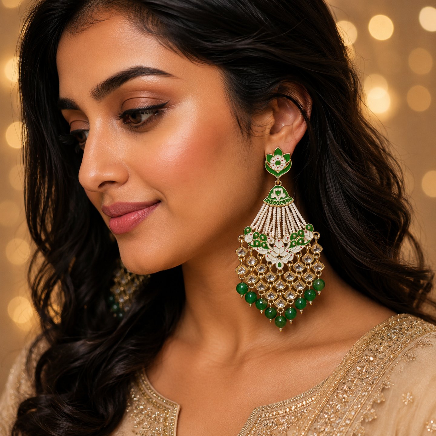 Taniya Acrylic Kundan Earrngs with Hanging Pearls