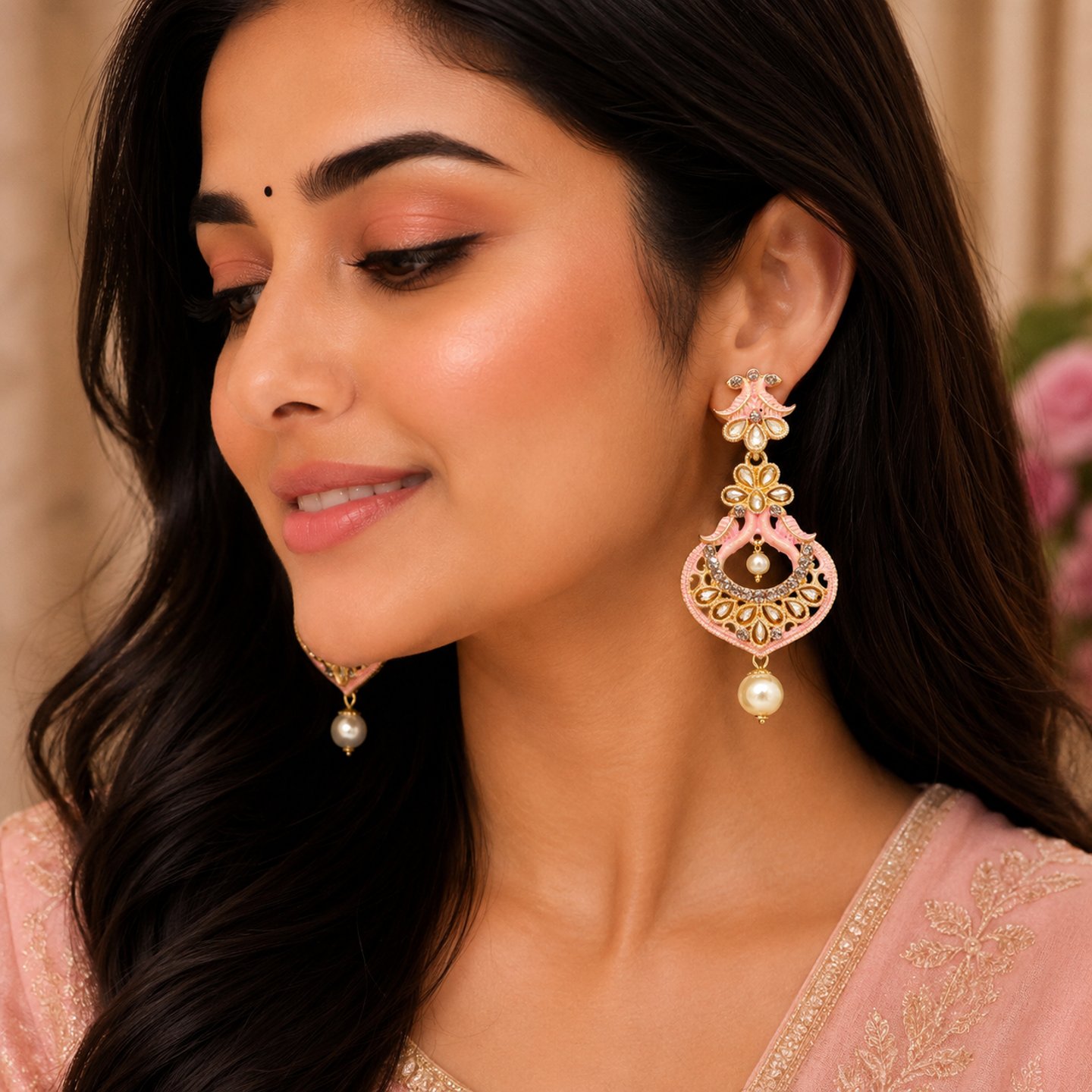 Himanshi Kundan and Meenakari Fusion Earrings