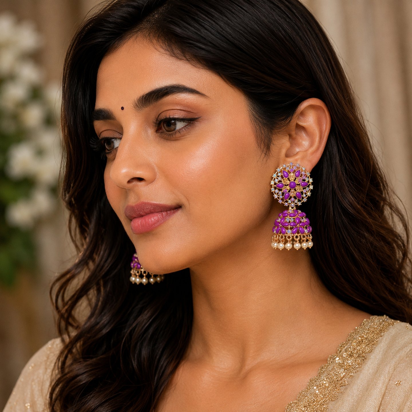 Arpita Kundan Stones Colorful with Jhumkas Earrings