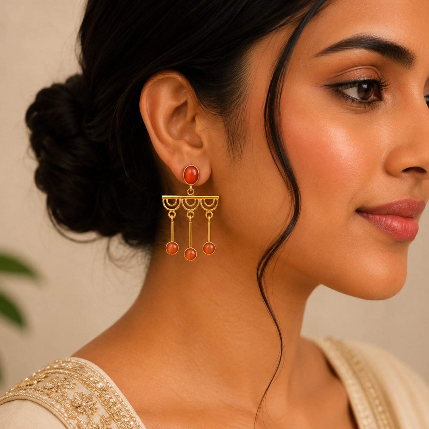 Yamini Geomatric Gold Tassel Fringe Earrings