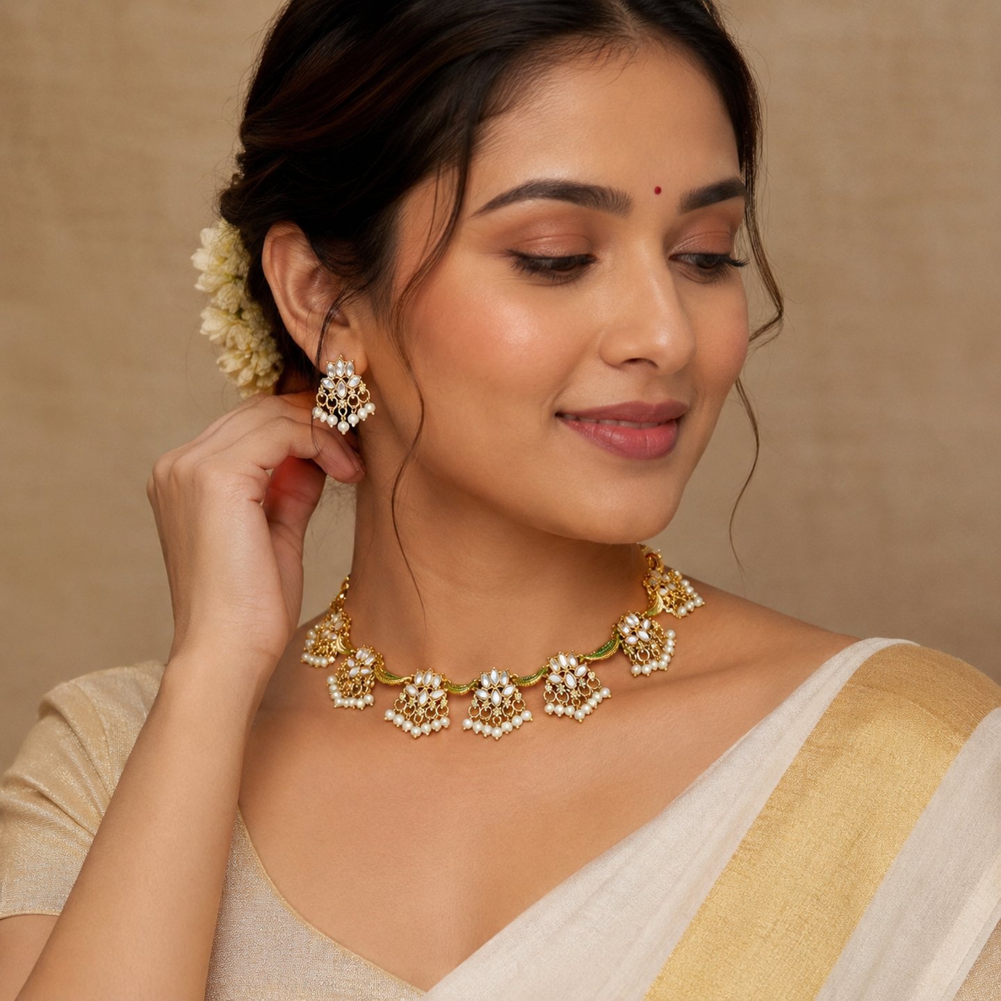 Rishika Gold Plated Choker Set with Hanging Pearls