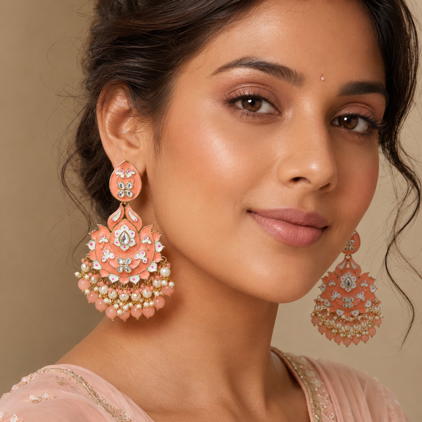 Tanisha Meenakari Fusion Kundan with Hanging Pearls