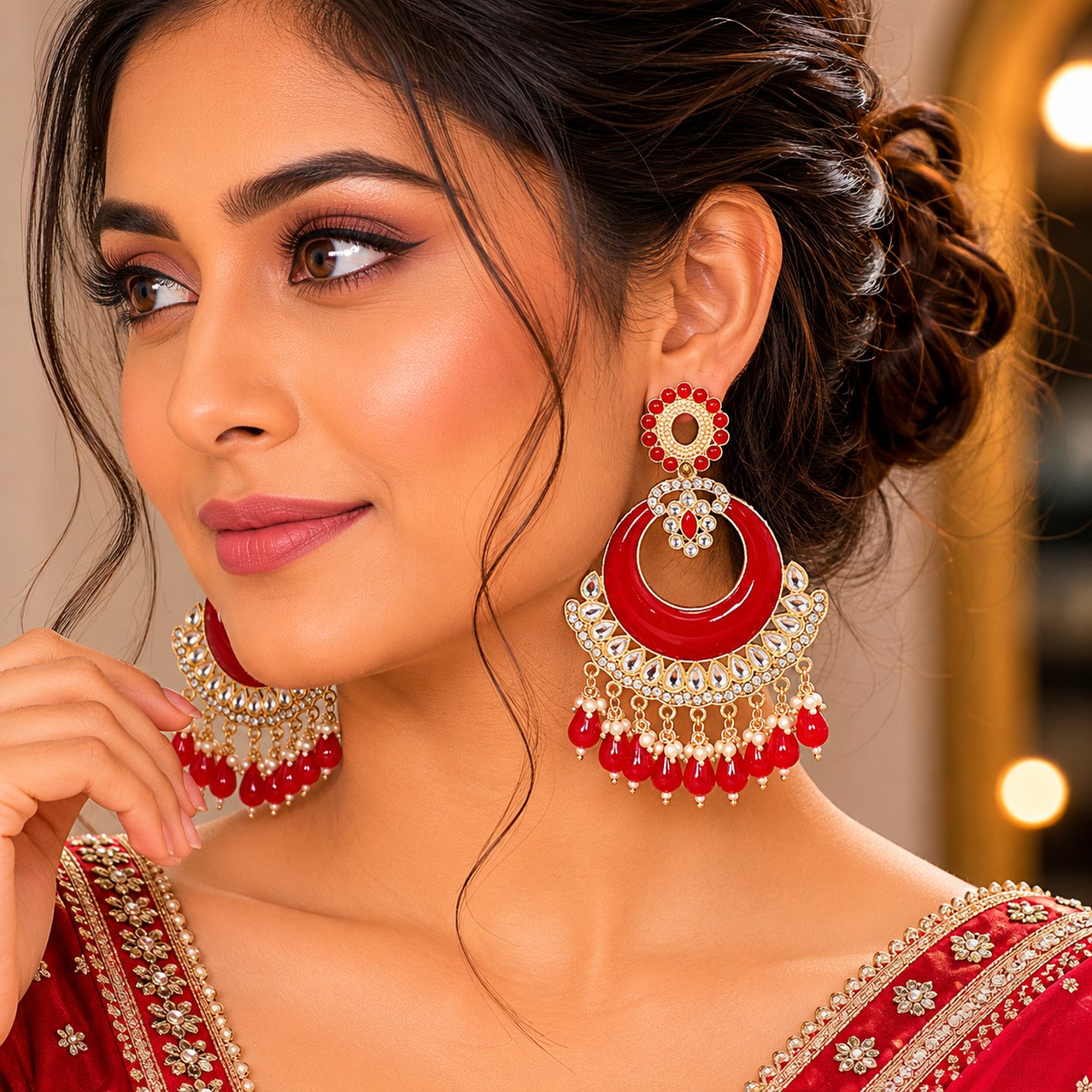 Dipshika Meenakari Earrings with Hanging Pearls