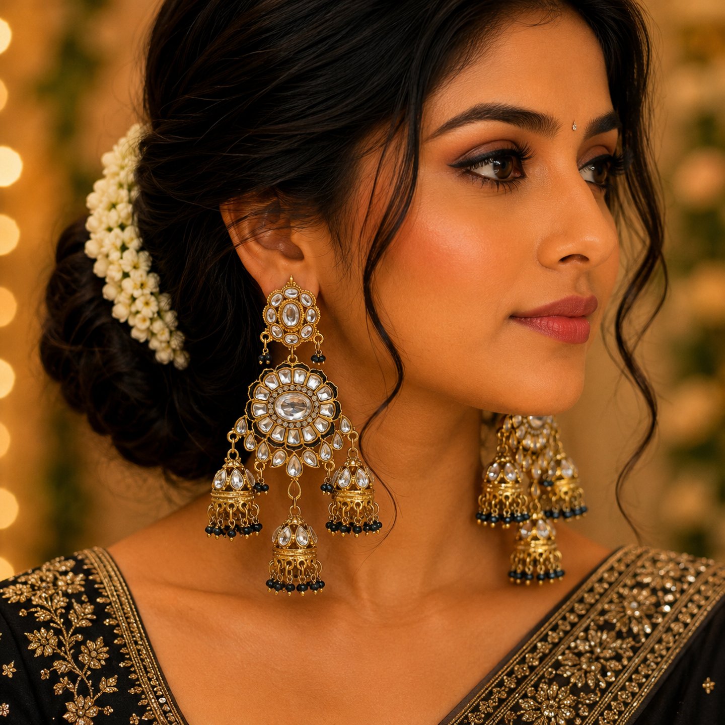 Aishwarya Kundan Earrings with Multiple Hanging Jhumka